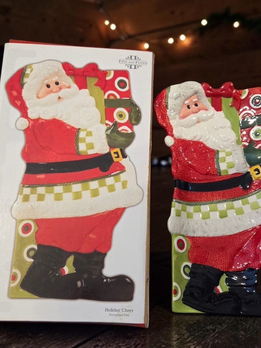 Fitz and Floyd Holiday Cheer Collection Red Santa Decorative Tray Original Box